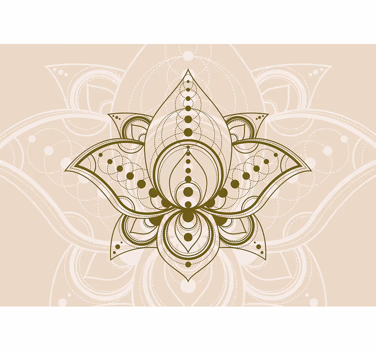 Bej stor perde altın lotus çiçeği deseni - TenStickers
