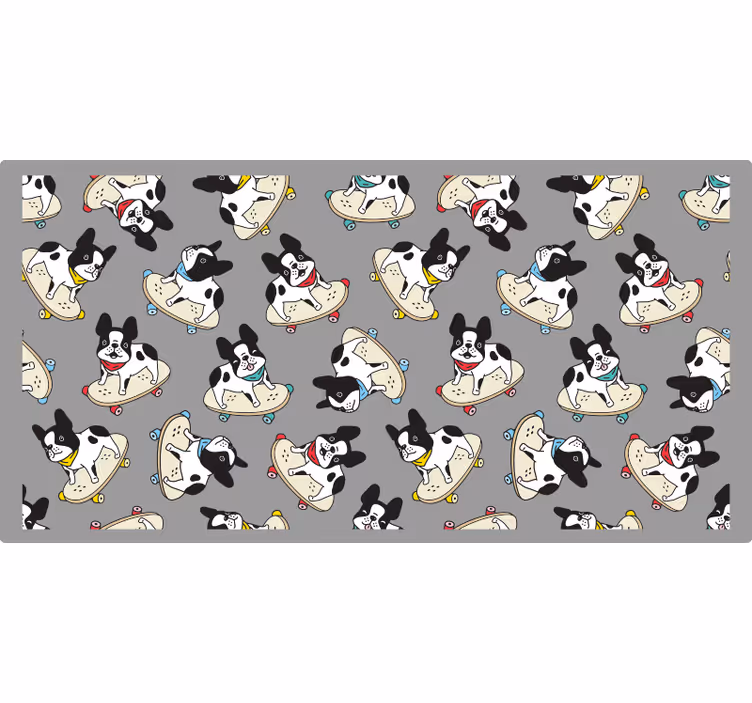 Gri stor perde kaykay yapan bulldog - TenStickers