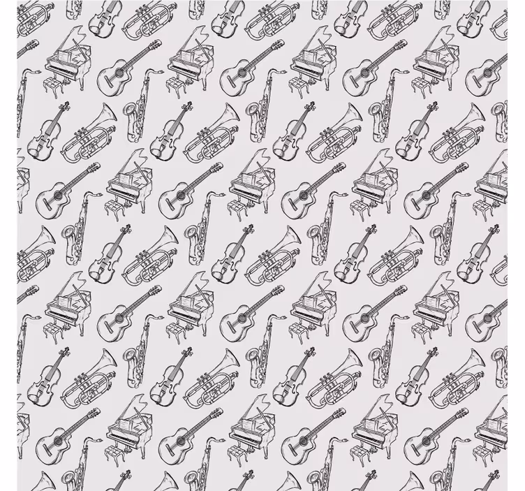 Gri stor perde - el çizimi müzik aleti deseni - TenStickers