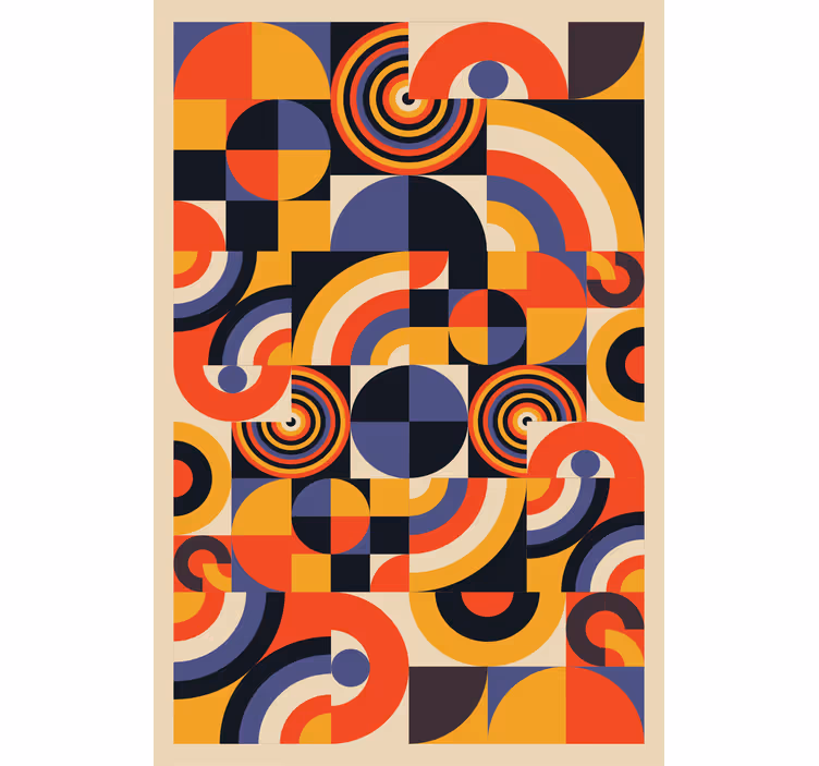 Oturma odası stor perde renkli bauhaus daireler - TenStickers