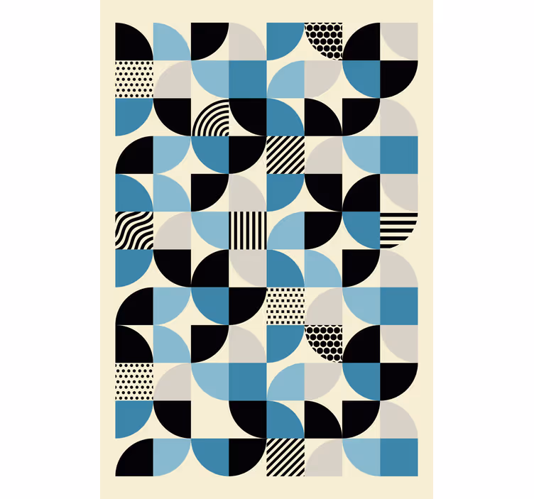 Oturma odası stor perde retro mavi bauhaus deseni - TenStickers