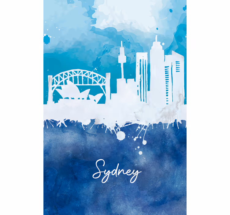 Oturma odası stor perde sydney silueti akvarel - TenStickers