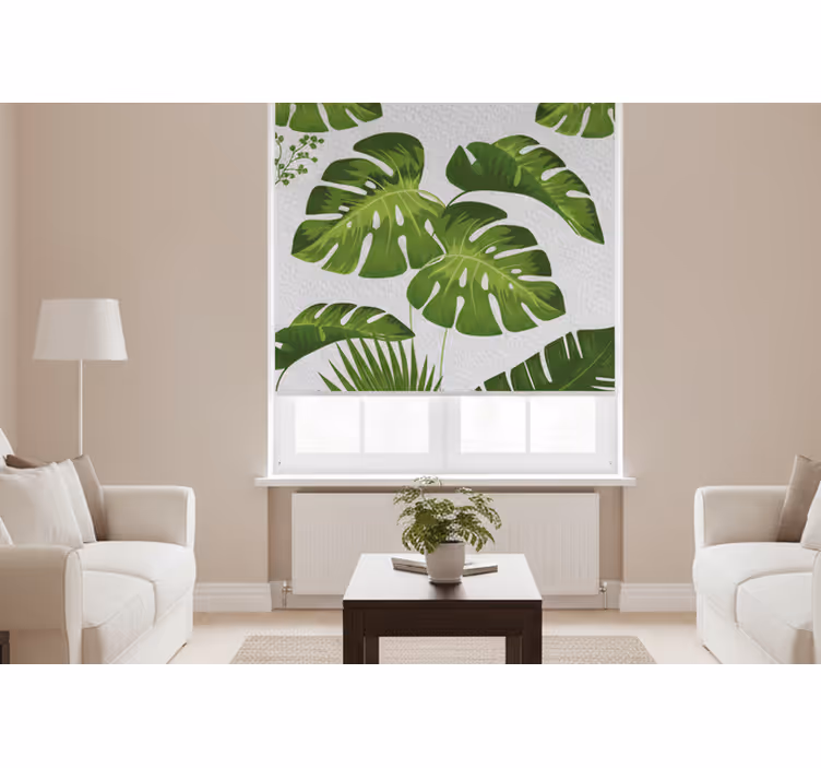 Oturma odası stor perde monstera yaprağı deseni - TenStickers