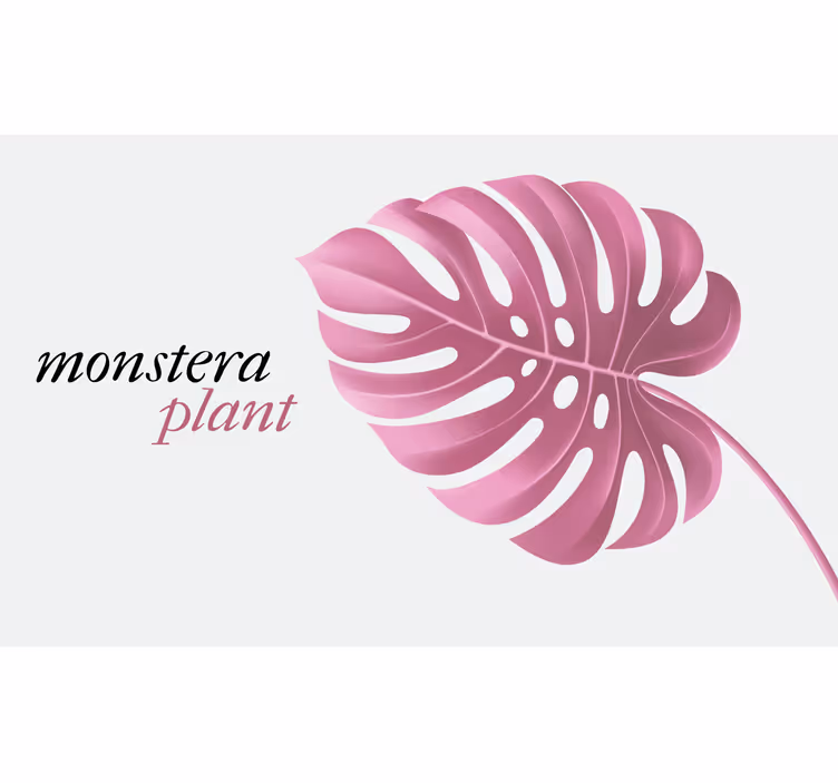 Yatak odası stor perde pembe minimalist monstera halı - TenStickers