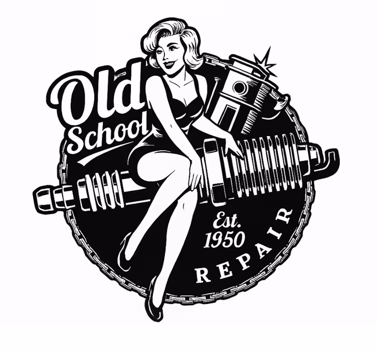 Oturma odası stor perde - vintage garaj pinup - TenStickers