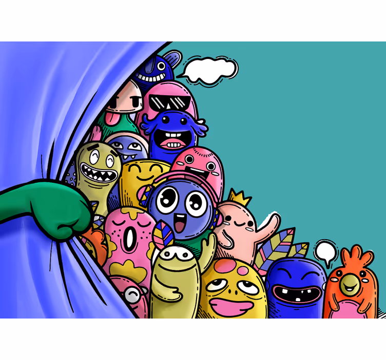 Çocuk odası stor perde komik canavarlarla açılan - TenStickers