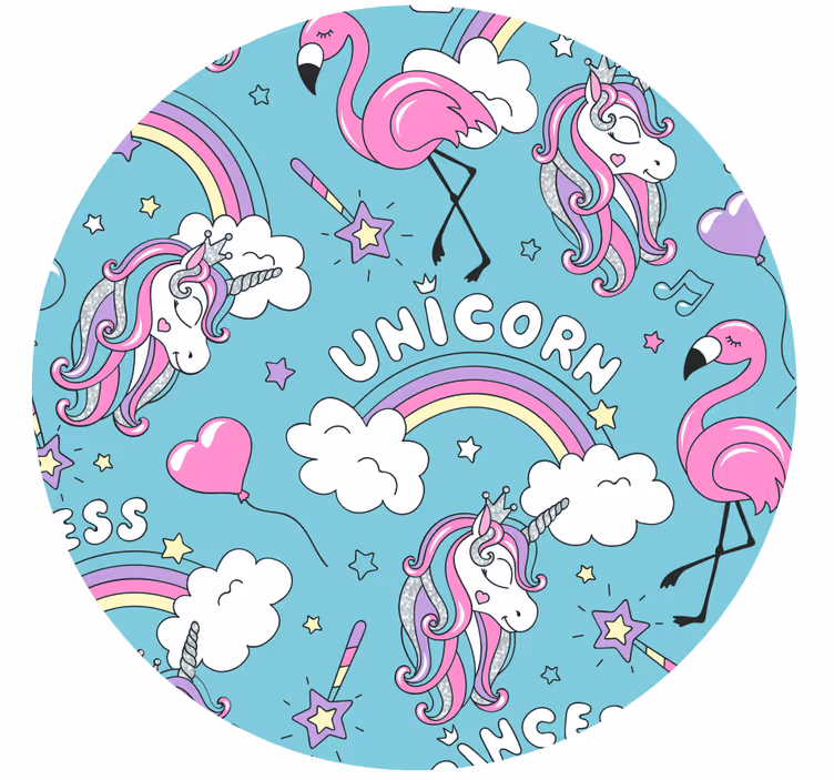 Çocuk odası stor perde unicorn desenli flamingo gökkuşağı - TenStickers