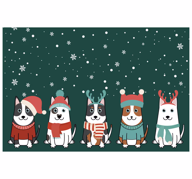 Çocuk odası stor perde köpekli christmas deseni - TenStickers