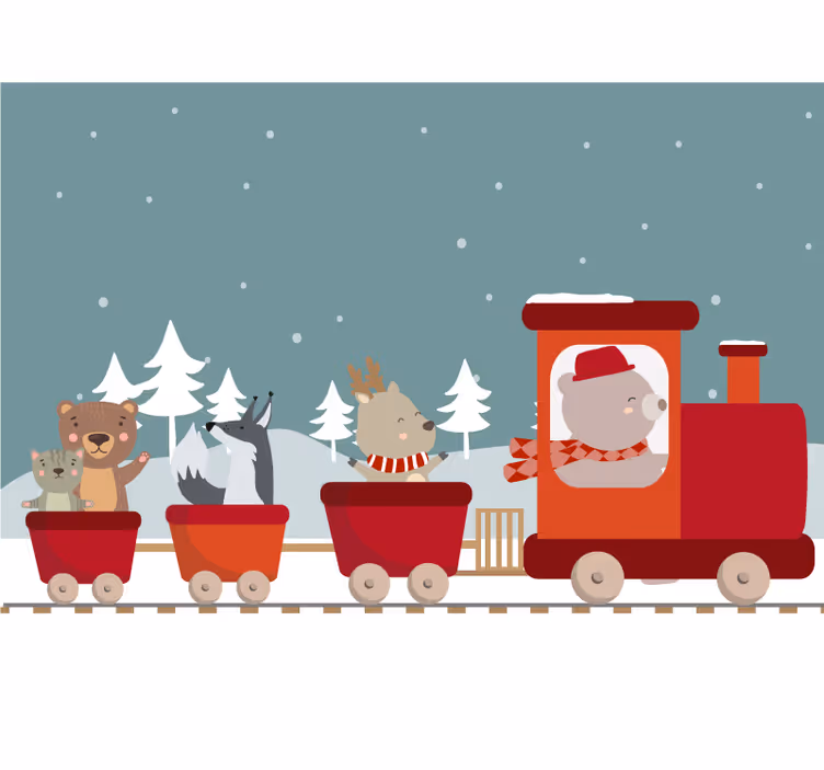 Çocuk odası stor perde tren üzerindeki hayvanlar - TenStickers