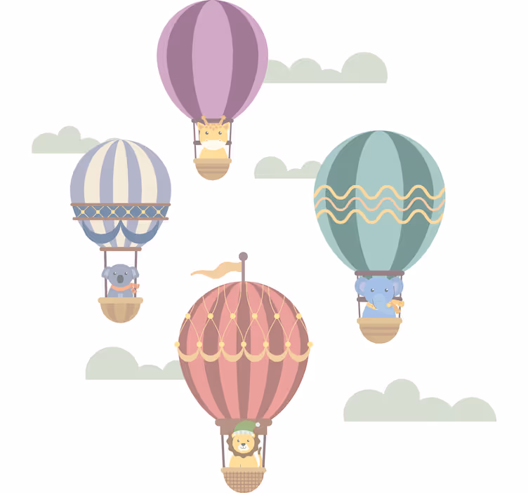 Çocuk odası stor perde hayvanlı uçan balonlar - TenStickers