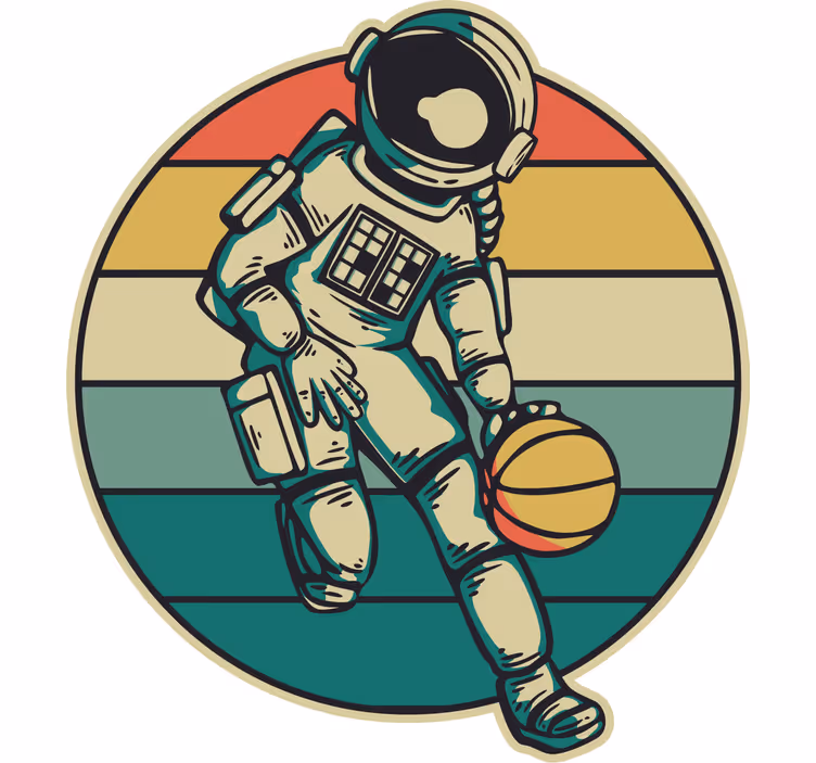 Çocuk odası stor perde - vintage astronot basketbol oynuyor - TenStickers