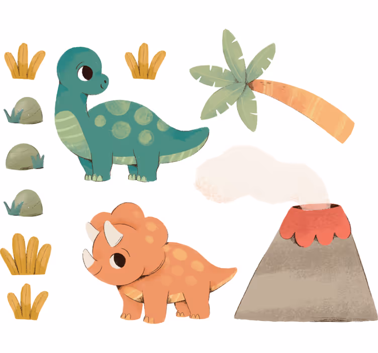 Çocuk odası stor perde su renkli dinozorlar - TenStickers