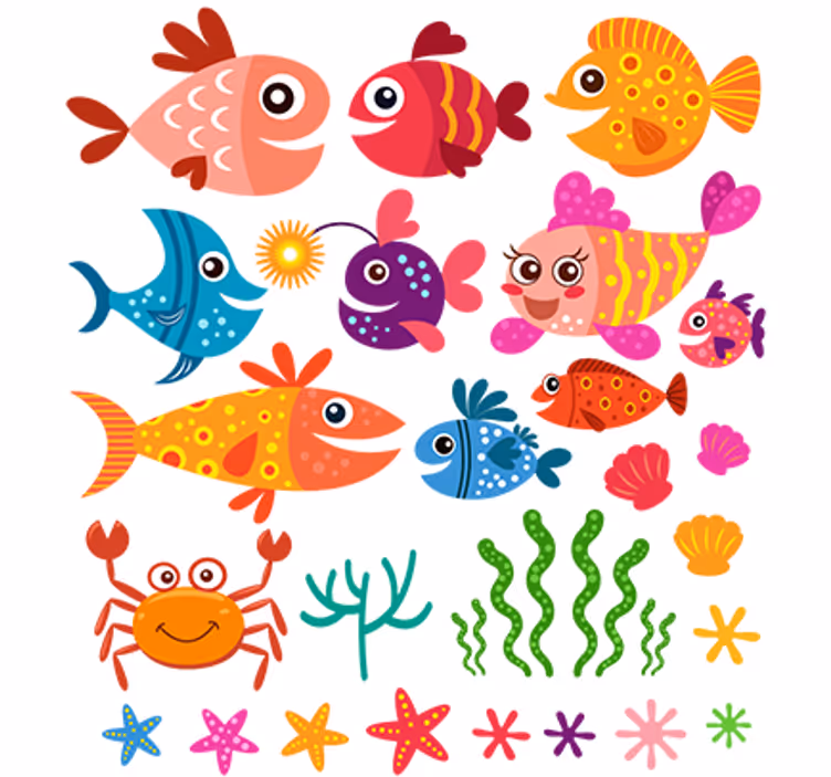 Çocuk odası stor perde renkli bebek balıkları - TenStickers