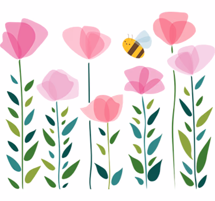 Çocuk odası stor perde pembe çiçekler ve arı - TenStickers