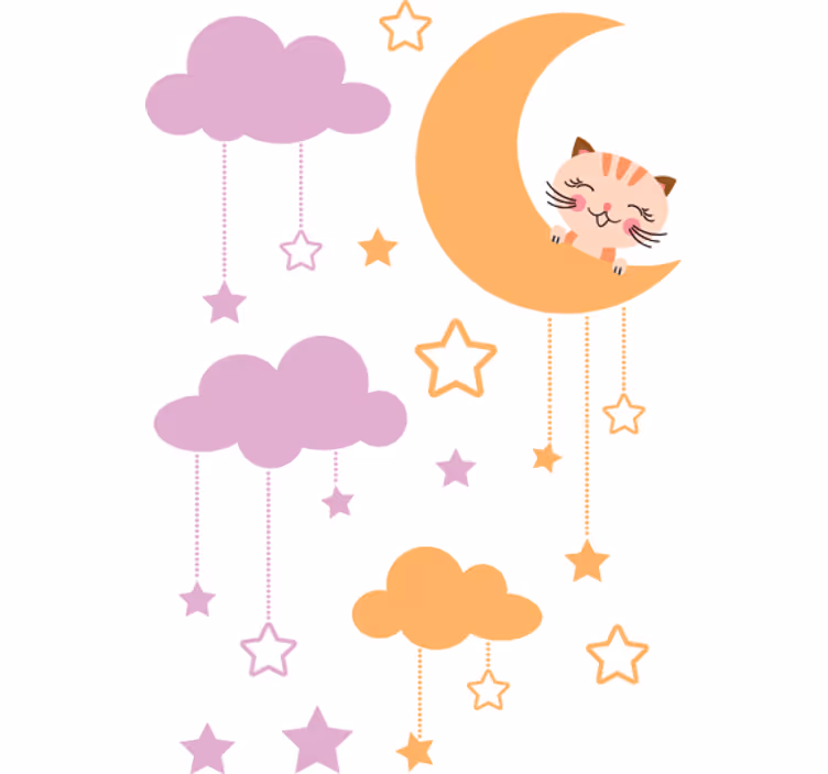 Çocuk odası stor perde - ay kedili sticker - TenStickers