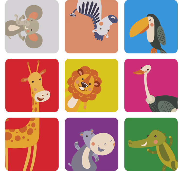 Çocuk odası stor perde hayvanlı renkli karolar - TenStickers