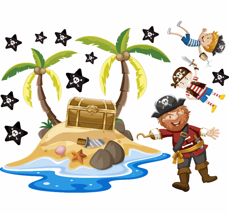 Çocuk odası stor perde - korsanlar ve palmiyeler - TenStickers