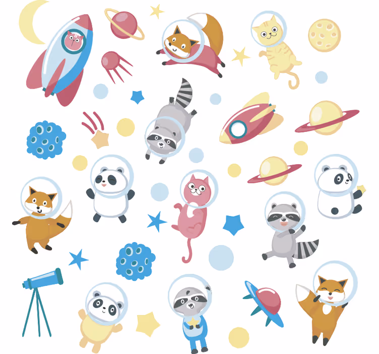 Çocuk odası stor perde uzayda hayvanlar - TenStickers