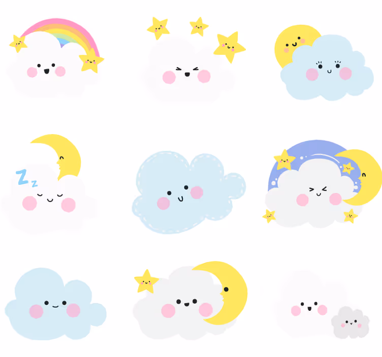Çocuk odası stor perde beyaz-mavi bulutlar - TenStickers