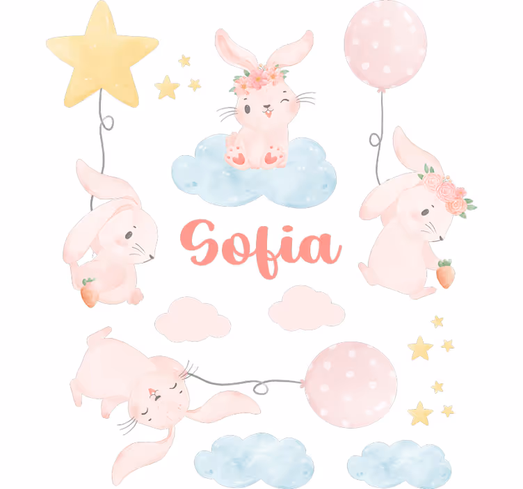 Çocuk odası stor perde pembe balonlar ve tavşanlar - TenStickers