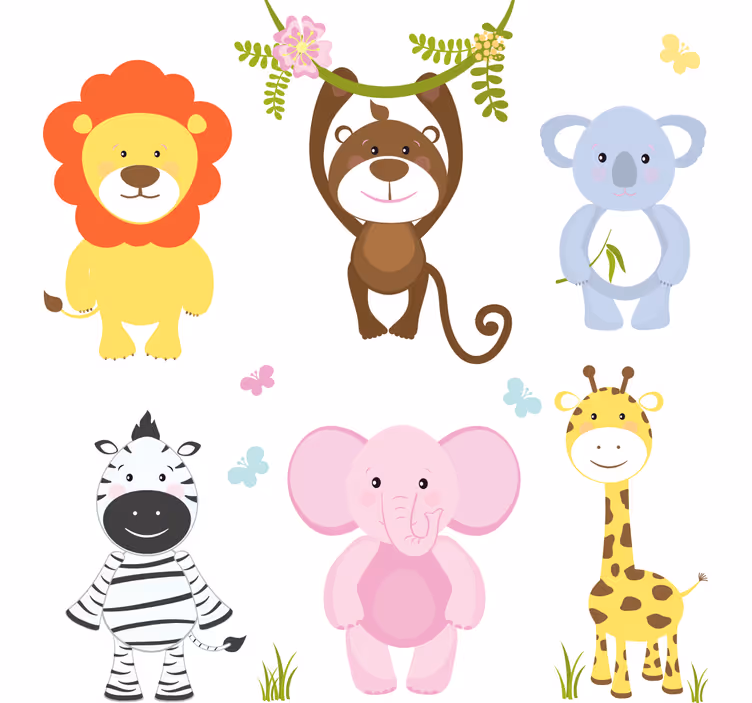 Çocuk odası stor perde renkli bebek hayvanları - TenStickers