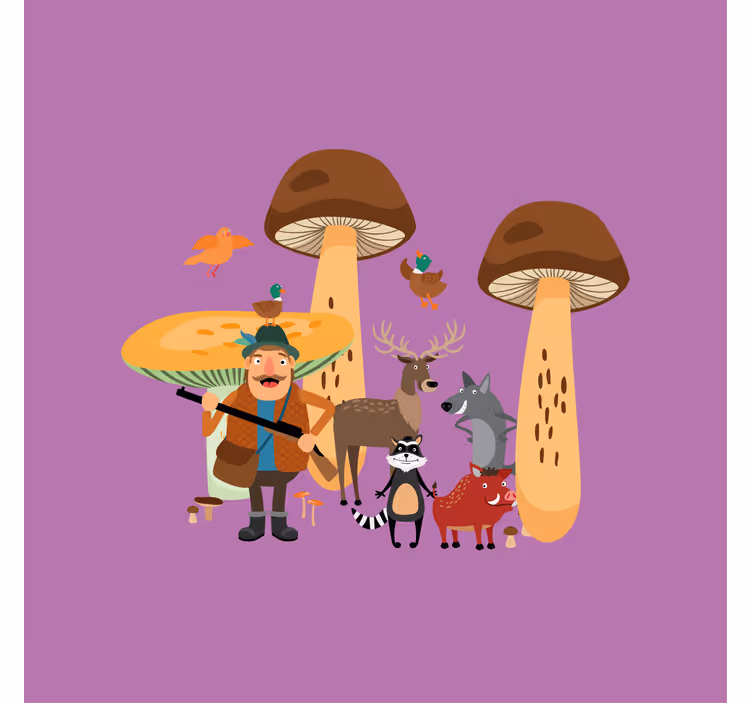 Çocuk odası stor perde mantar ormanındaki kuşlar - TenStickers