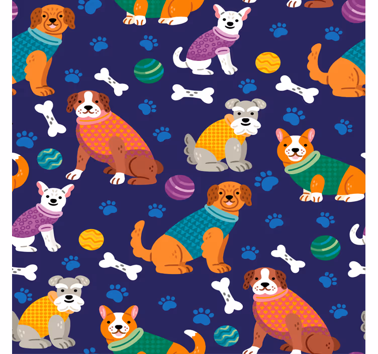 Çocuk odası stor perde renkli köpek desenli - TenStickers