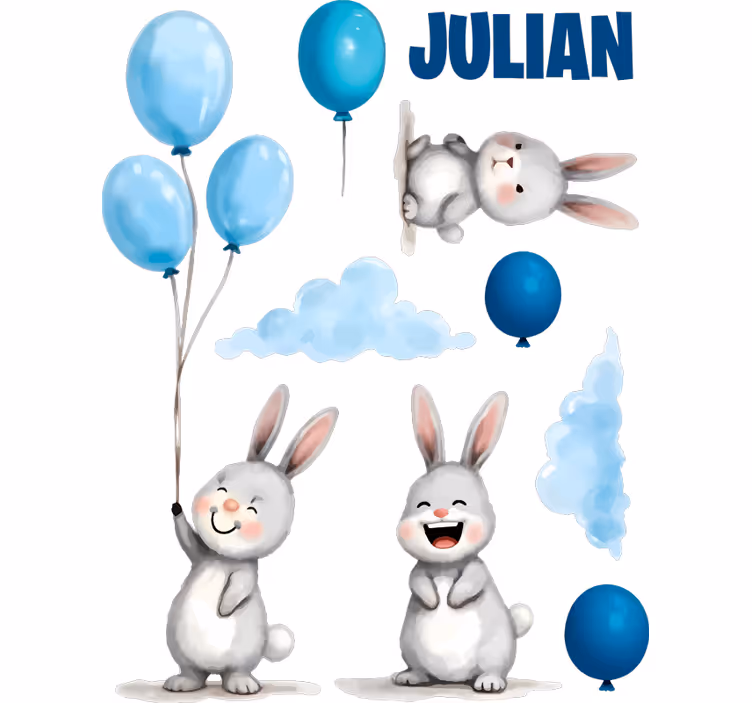 Çocuk odası stor perde mavi balonlar ve tavşanlar - TenStickers