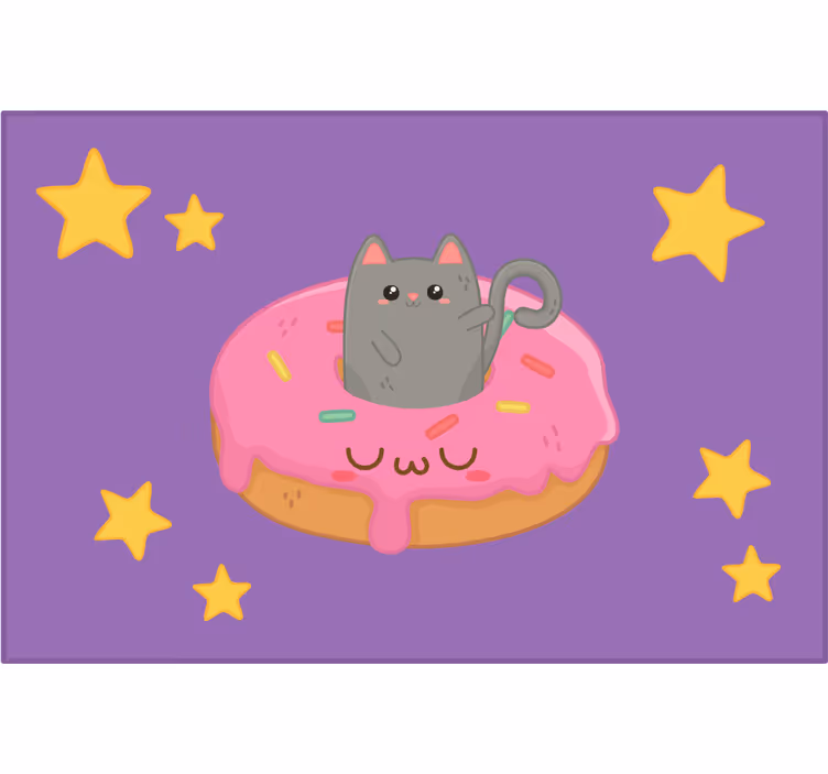 Çocuk odası stor perde kedi ve donut desenli - TenStickers