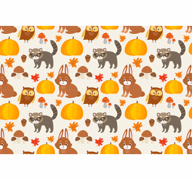 Çocuk odası stor perde rakun baykuş tavşan balkabağı - TenStickers