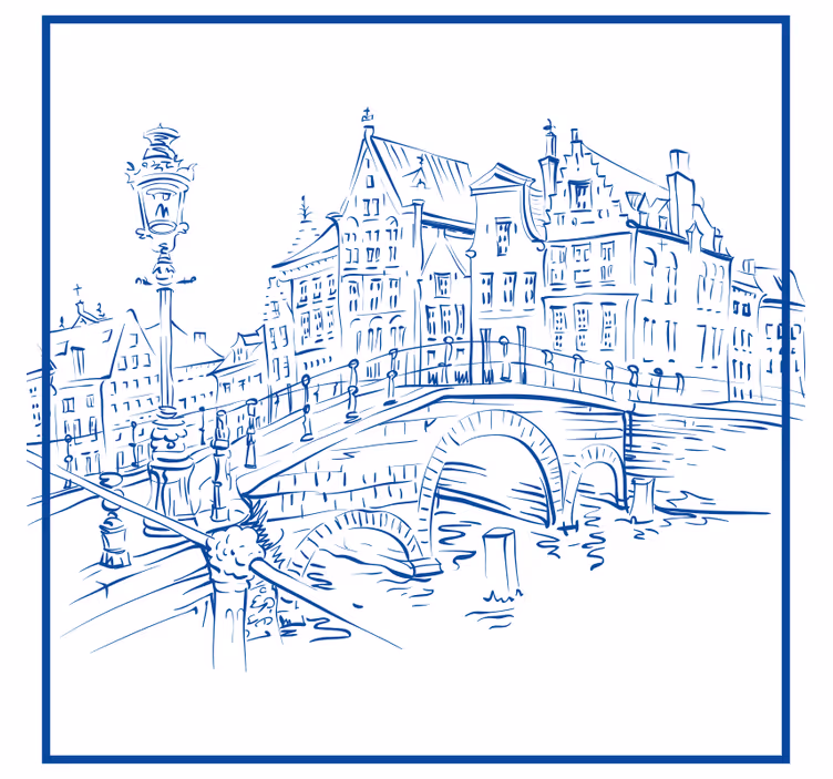 Mutfak stor perde delft mavisi kanal evleri - TenStickers