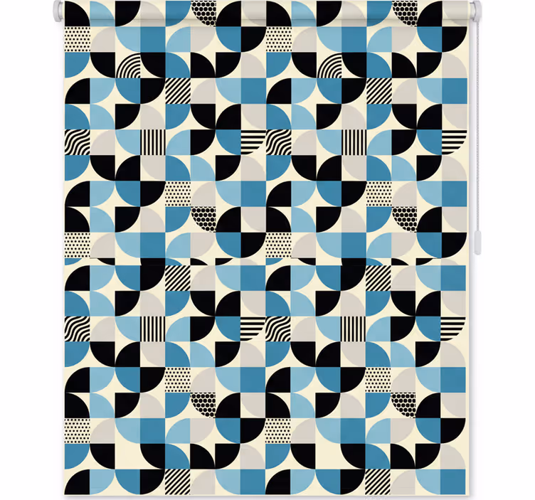 Mutfak stor perde retro mavi bauhaus deseni - TenStickers