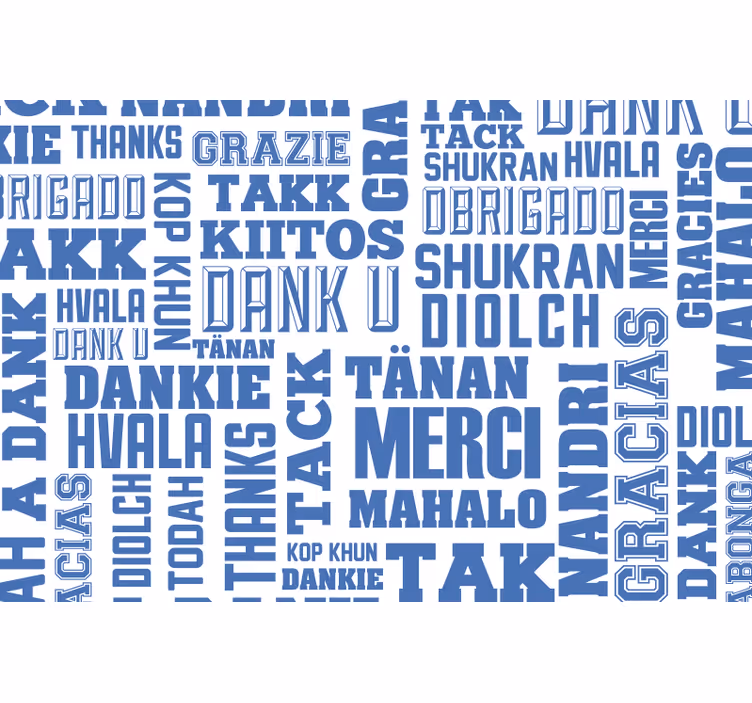 Mavi stor perde - birçok dilde teşekkürler - TenStickers