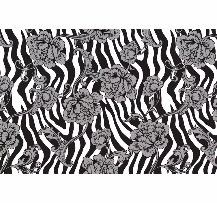 Siyah stor perde zebra desenli ve süs çiçekli - TenStickers