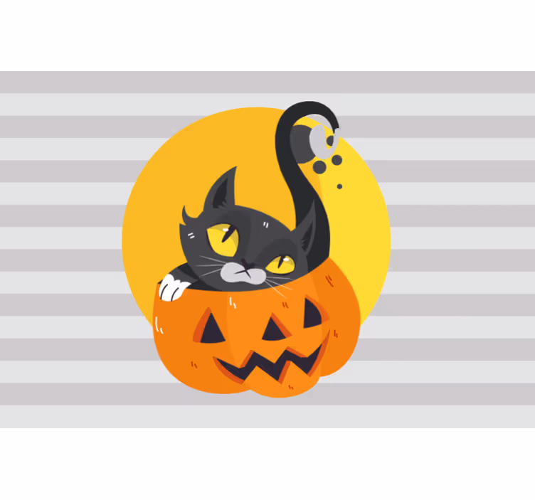 Gri stor perde - balkabağı ve siyah kedi - TenStickers