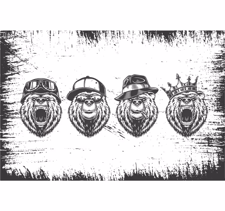 Gri stor perde vintage ayı logosu stili - TenStickers