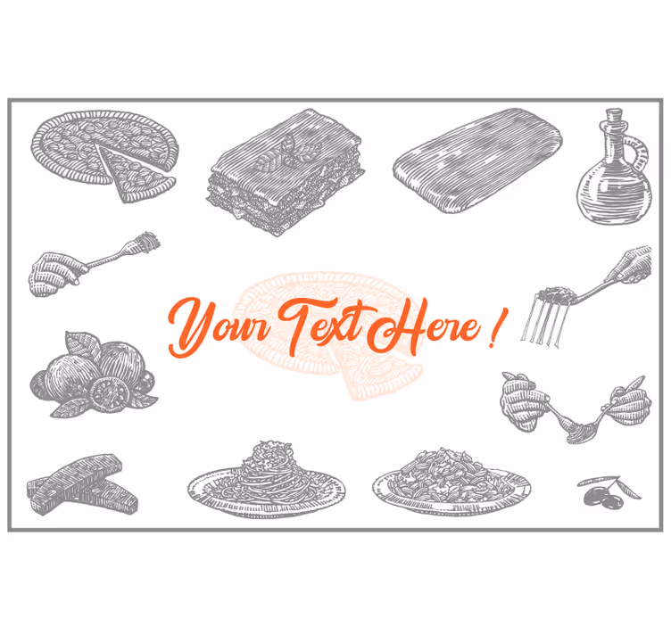 Gri stor perde - İtalyan yemek simgeleri ve metin - TenStickers
