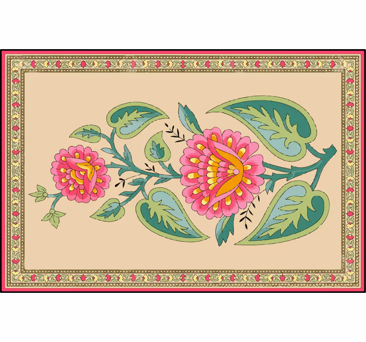 Bej stor perde hint mughal çiçeği deseni - TenStickers