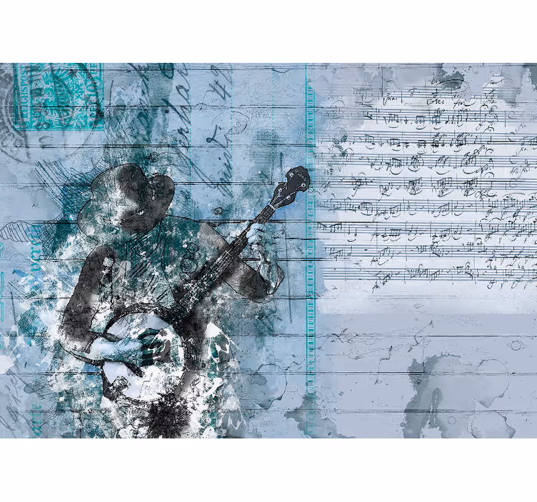 Yatak odası stor perde soyut müzik tasarımı - TenStickers