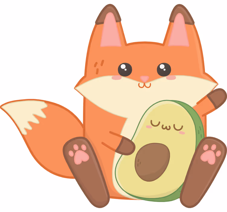 Çocuk odası stor perde avokadolu kawaii tilki - TenStickers