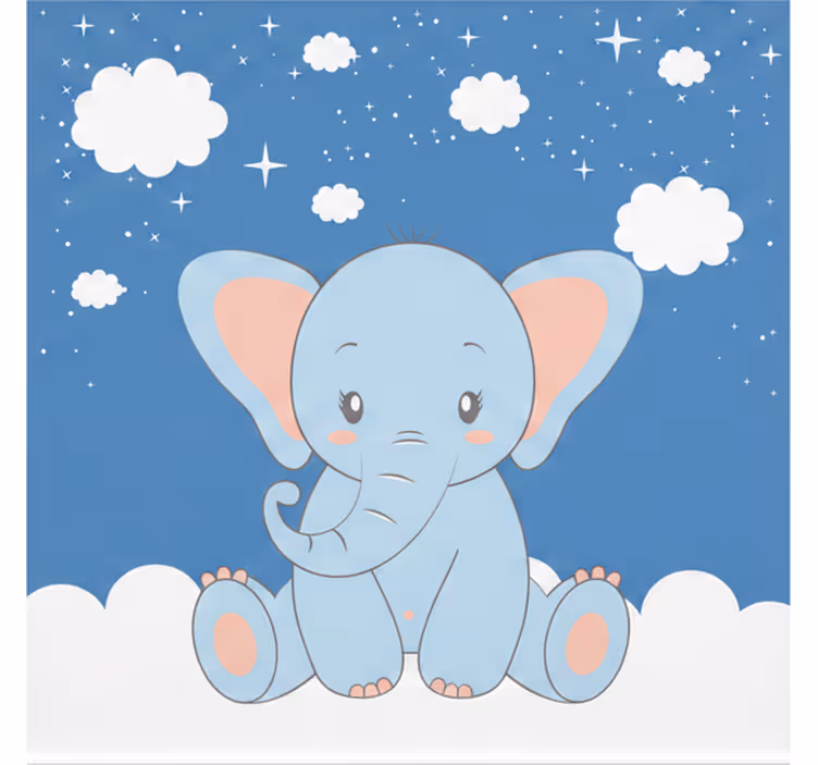 Çocuk odası stor perde mavi sevimli fil desenli - TenStickers