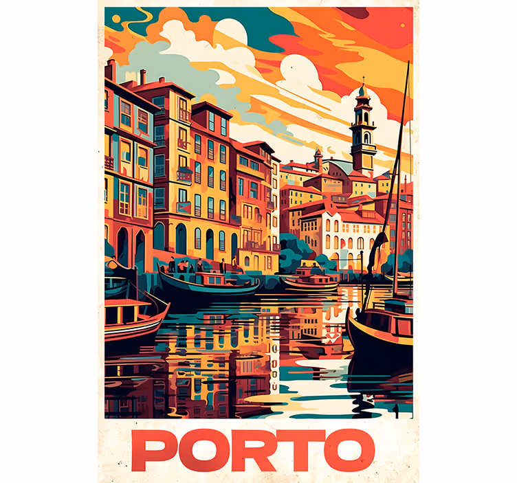 Vintage stor perde - oporto vintage afiş - TenStickers