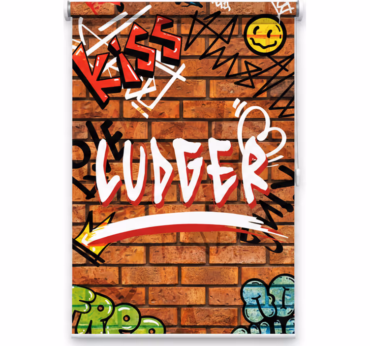 Genç odası stor perde tuğla üzerine grafiti - TenStickers