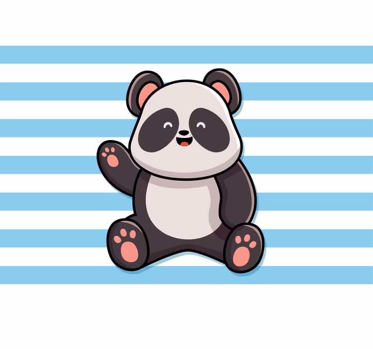 Eğlenceli stor perde - Çizgili arka planda mutlu panda - TenStickers
