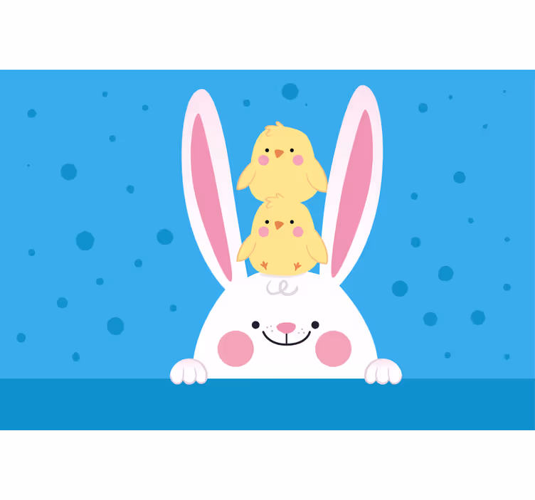 Eğlenceli stor perde tavuklu tavşan deseni - TenStickers