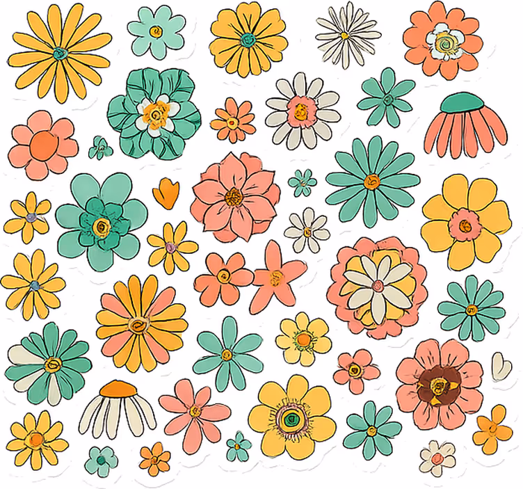 Çiçek stor perde - renkli retro 70'ler Çiçek koleksiyonu - TenStickers