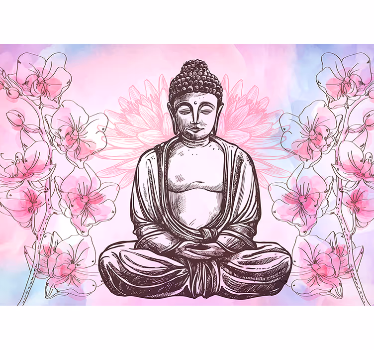 Zen stor perde - buddha Çiçeksel uyumu - TenStickers
