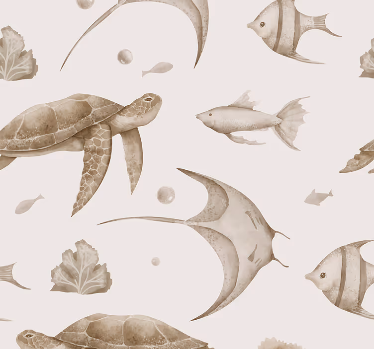 Bebek odası stor perde bej okyanus deseni - TenStickers
