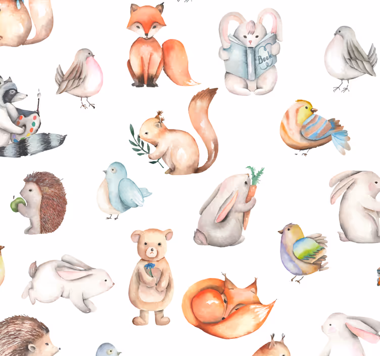 Bebek odası stor perde sevimli orman duvar kağıdı - TenStickers