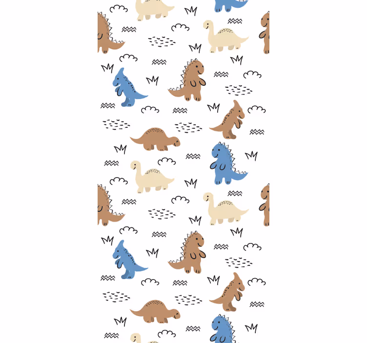 Bebek odası stor perde mavi ve kahverengi dinozorlar - TenStickers